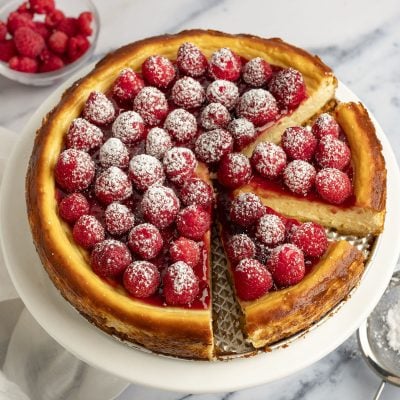 ricotta cheesecake on platter