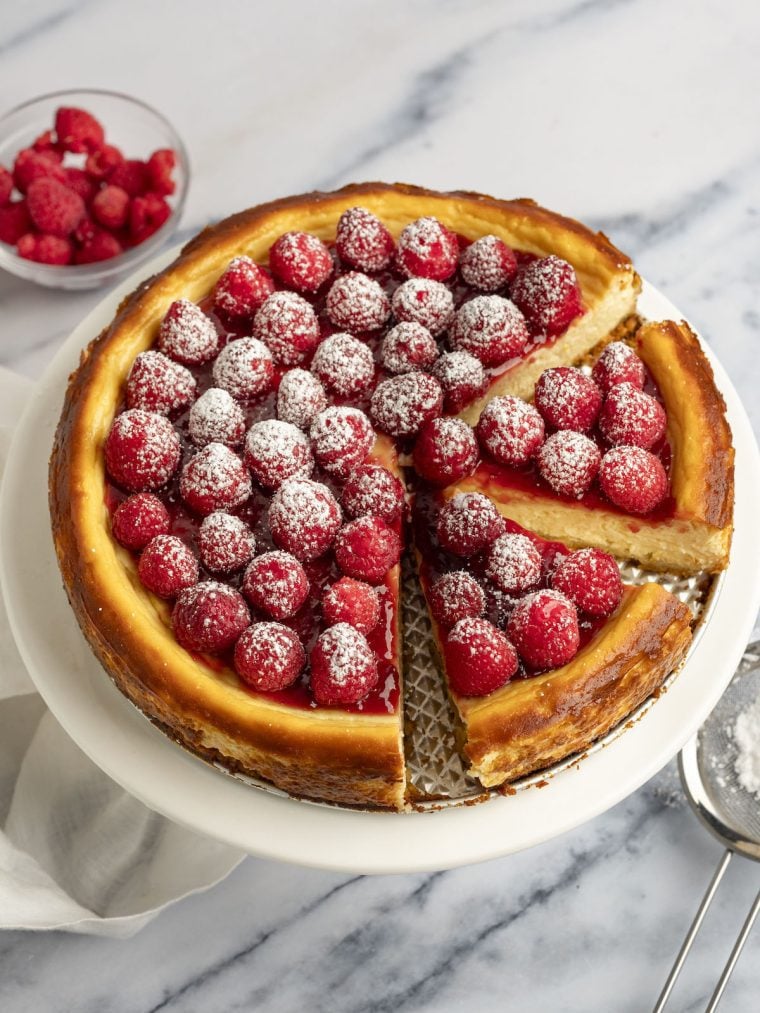 ricotta cheesecake on platter