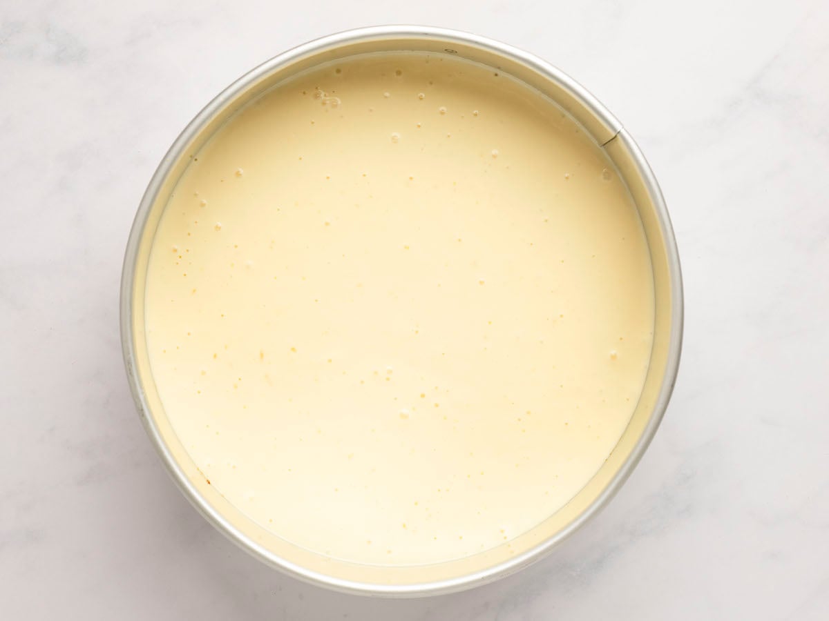 cheesecake batter in pan; ready to bake.