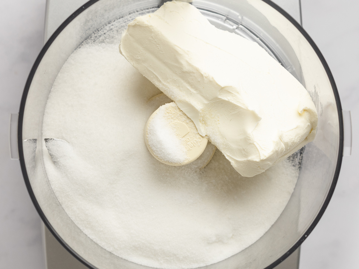 cream cheese and sugar in food processor