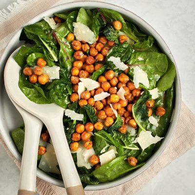 kale and power greens with roasted chickpeas and Parmesan