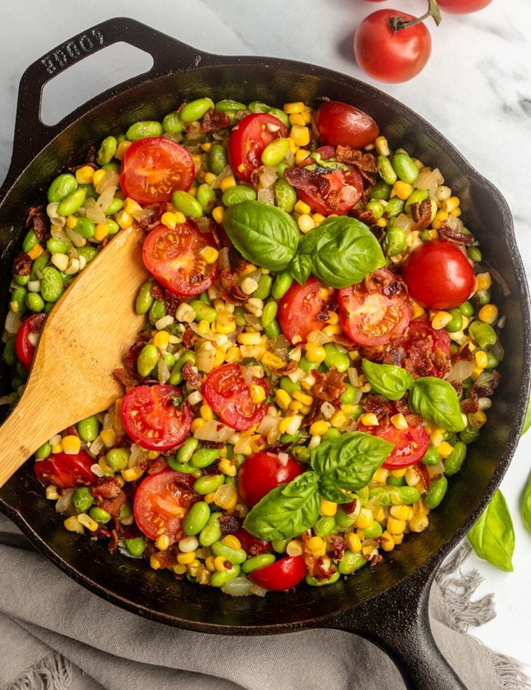 succotash in cast iron skillet