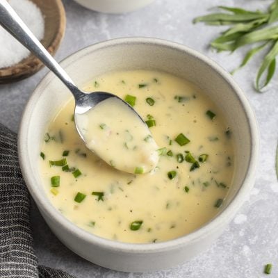 beurre blanc in bowl with spoon