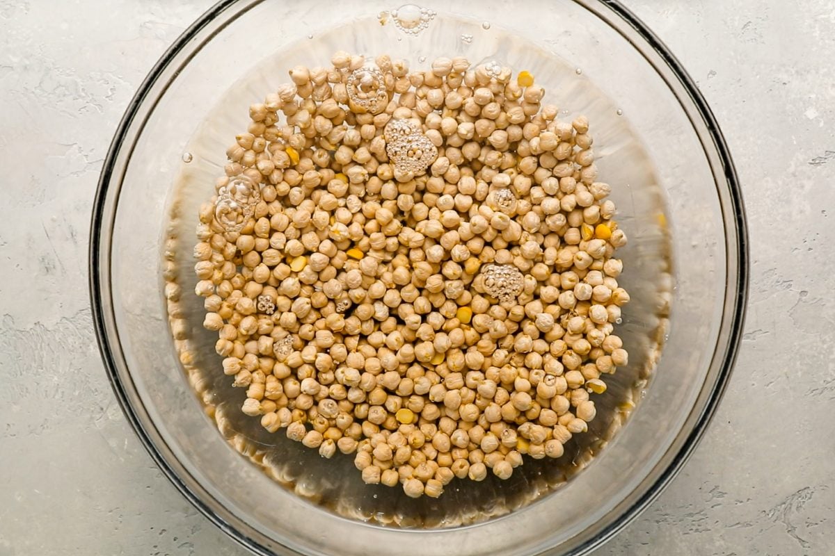 chickpeas soaking in water