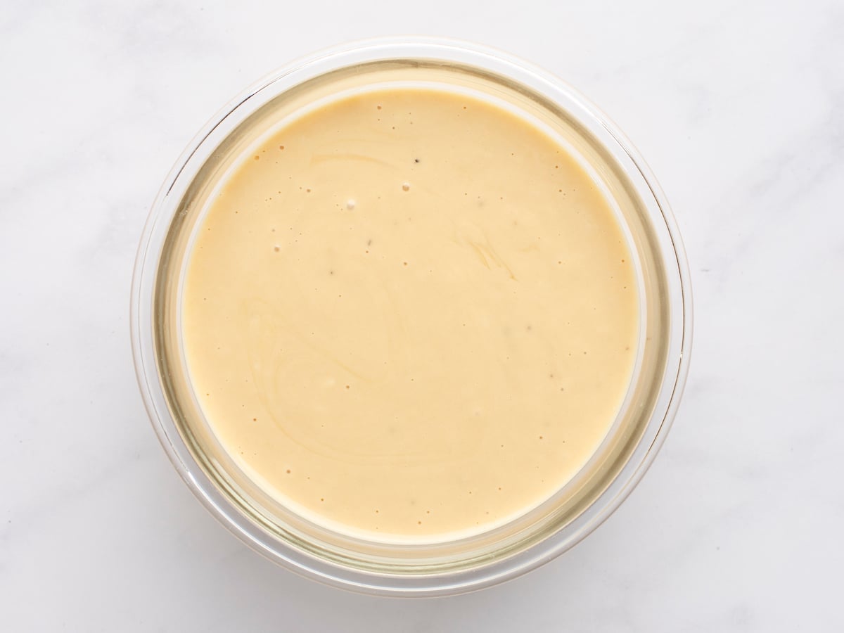 finished honey mustard sauce in small glass bowl