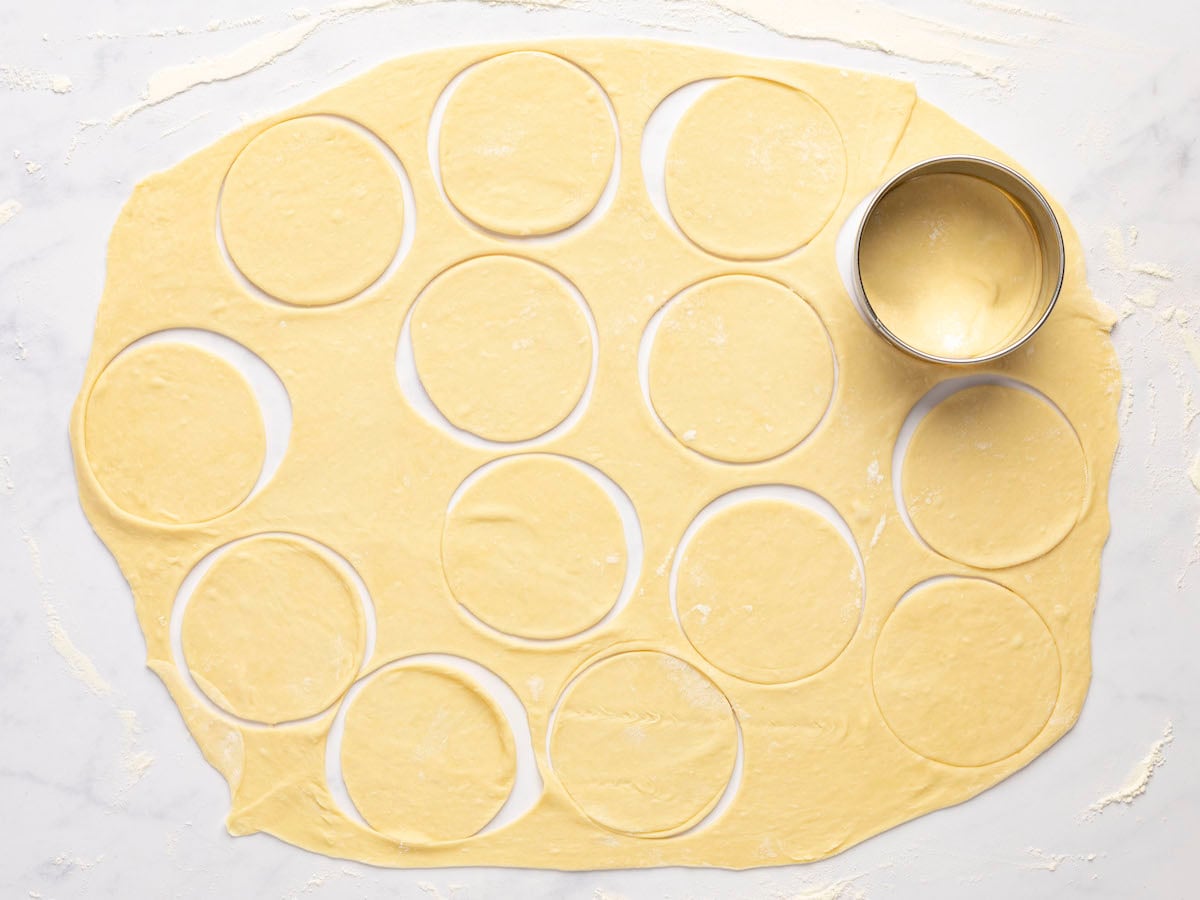 dough cut into 3-inch circles with cookie cutter