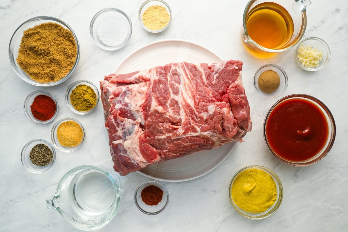 ingredients to make pulled pork recipe with BBQ sauce