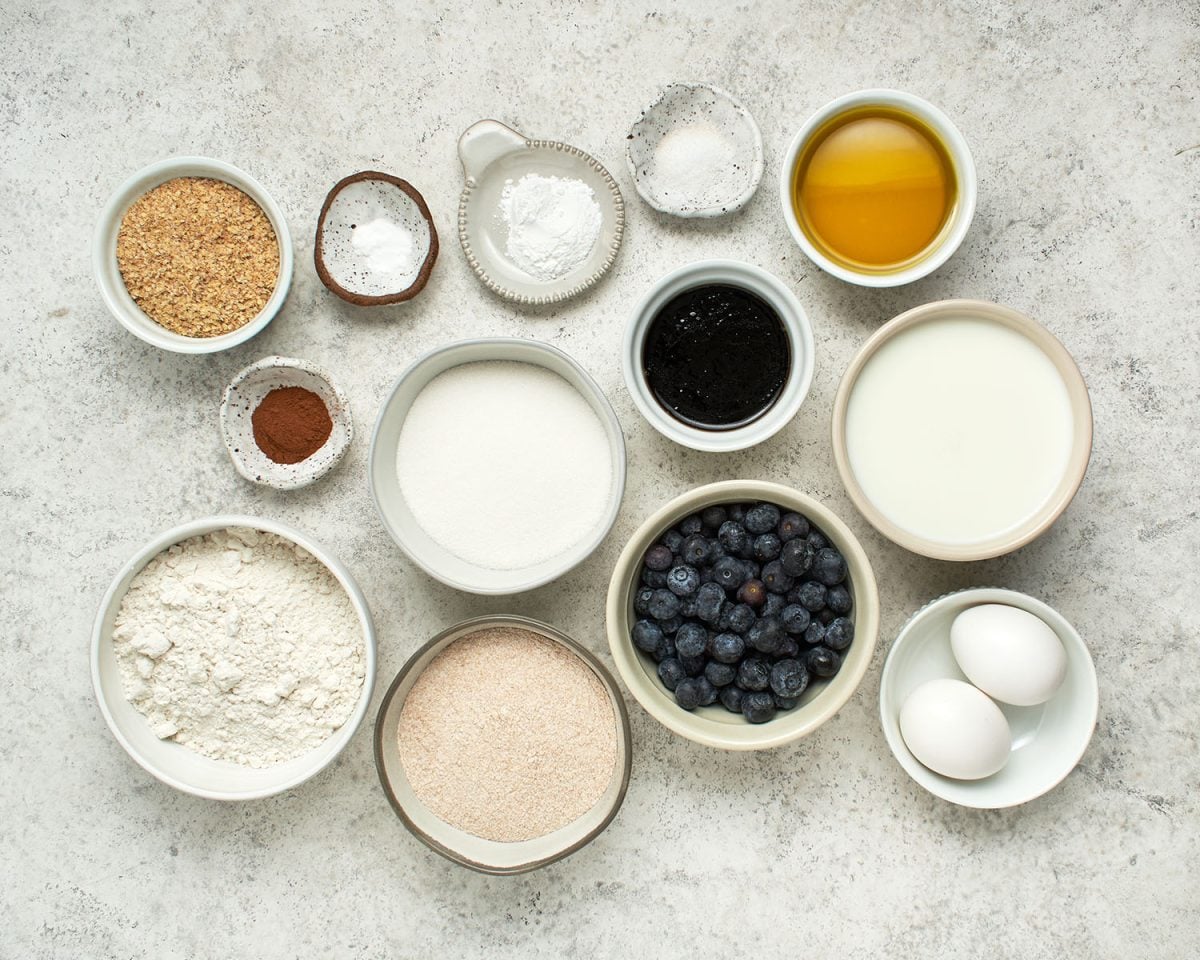 ingredients for blueberry maple bran muffins