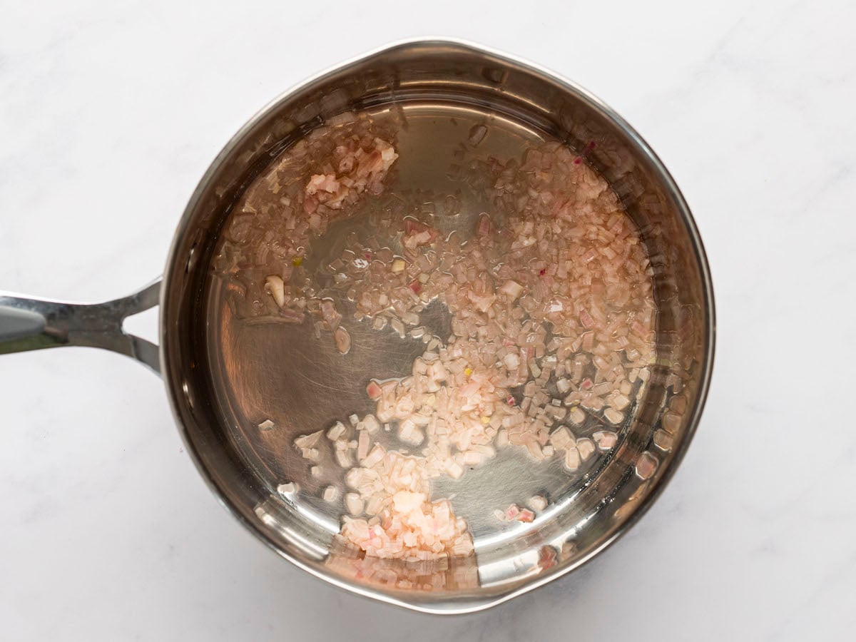 reduce wine and shallots in pan