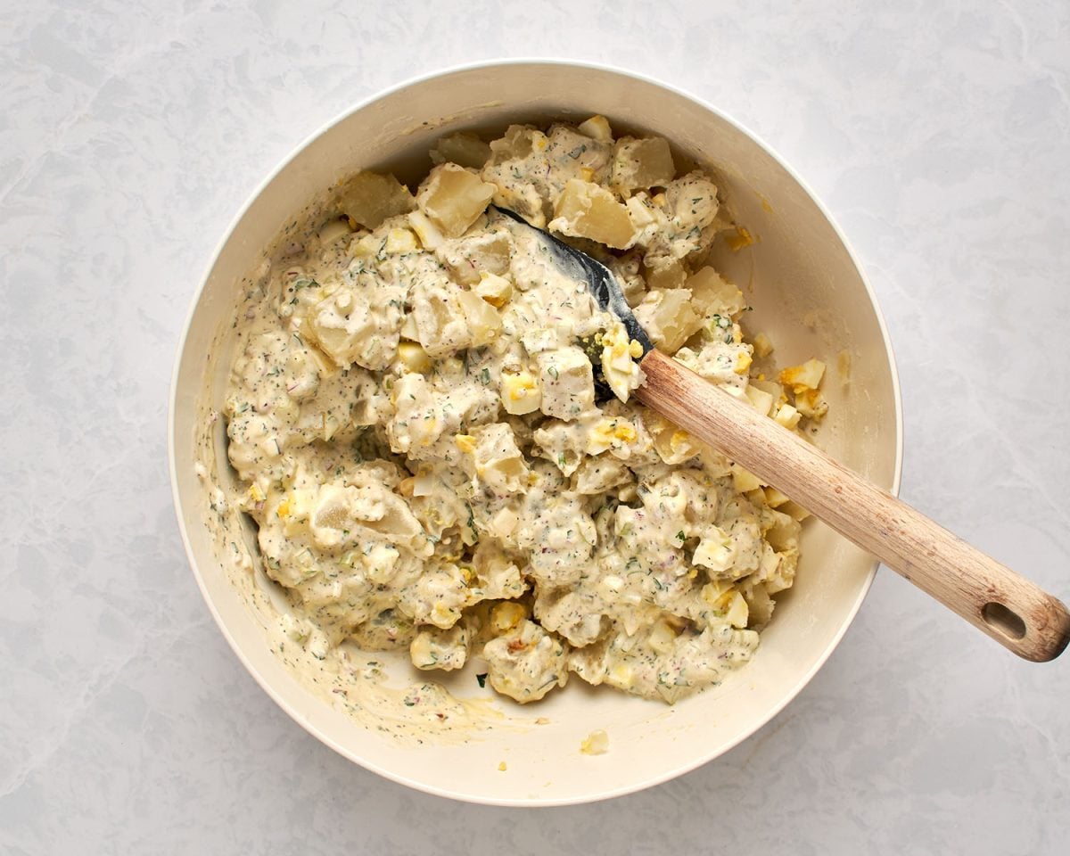 mixed potato salad in bowl