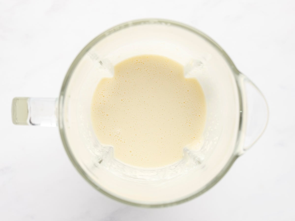 tapioca flour, Parmesan and mozzarella cheese, salt, and baking powder combined with egg/milk mix in blender pitcher