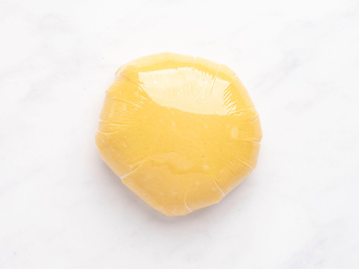 pasta dough ball wrapped in plastic