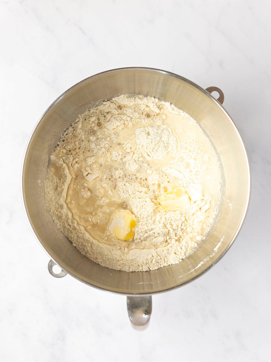 butter and water added to dry ingredients