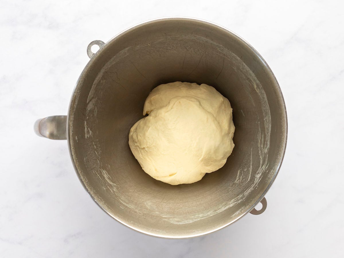 dough ball in mixing bowl