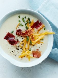 potato soup with bacon, cheddar, and chives