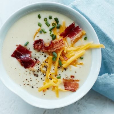 potato soup with bacon, cheddar, and chives