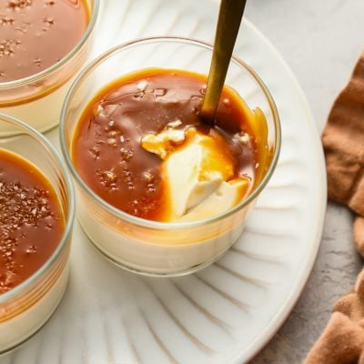 panna cotta topped with caramel sauce and sea salt
