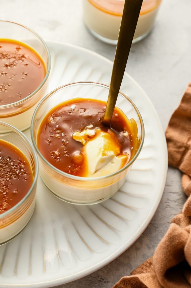 panna cotta topped with caramel sauce and sea salt