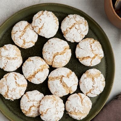 Almond cookies on plate with tea