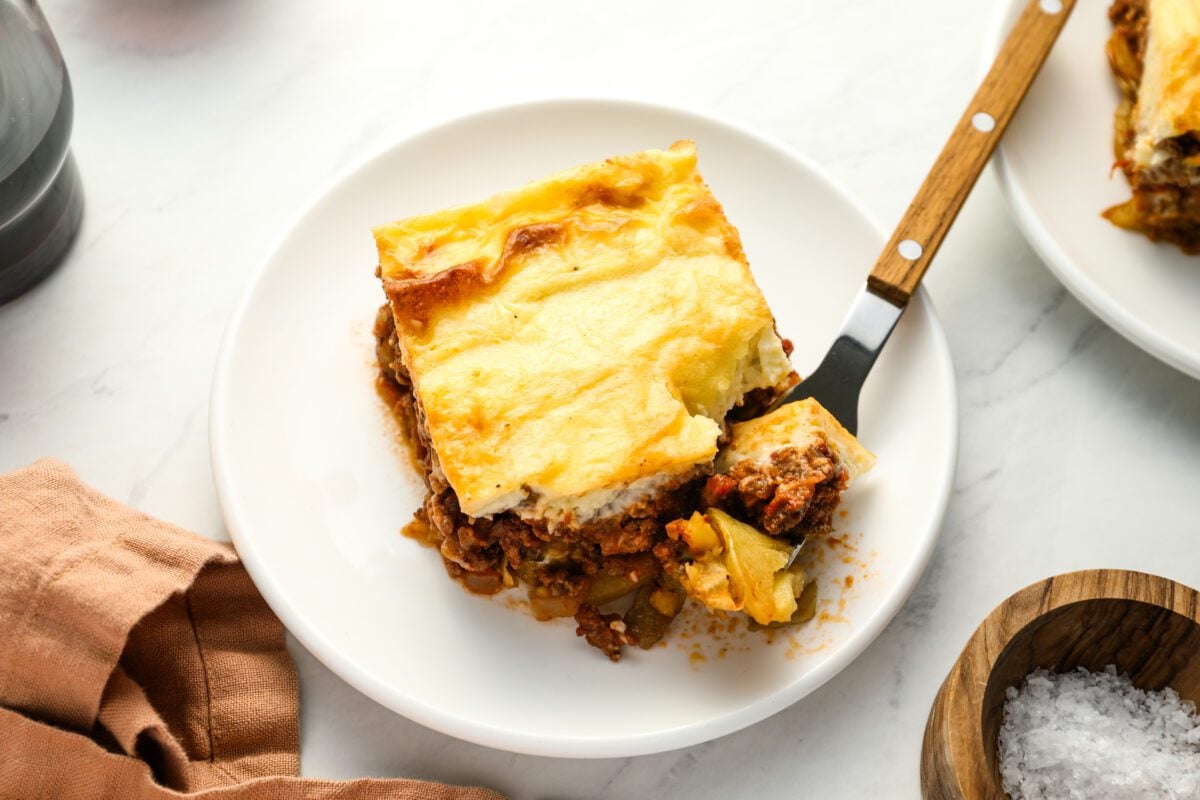 slice of moussaka on plate