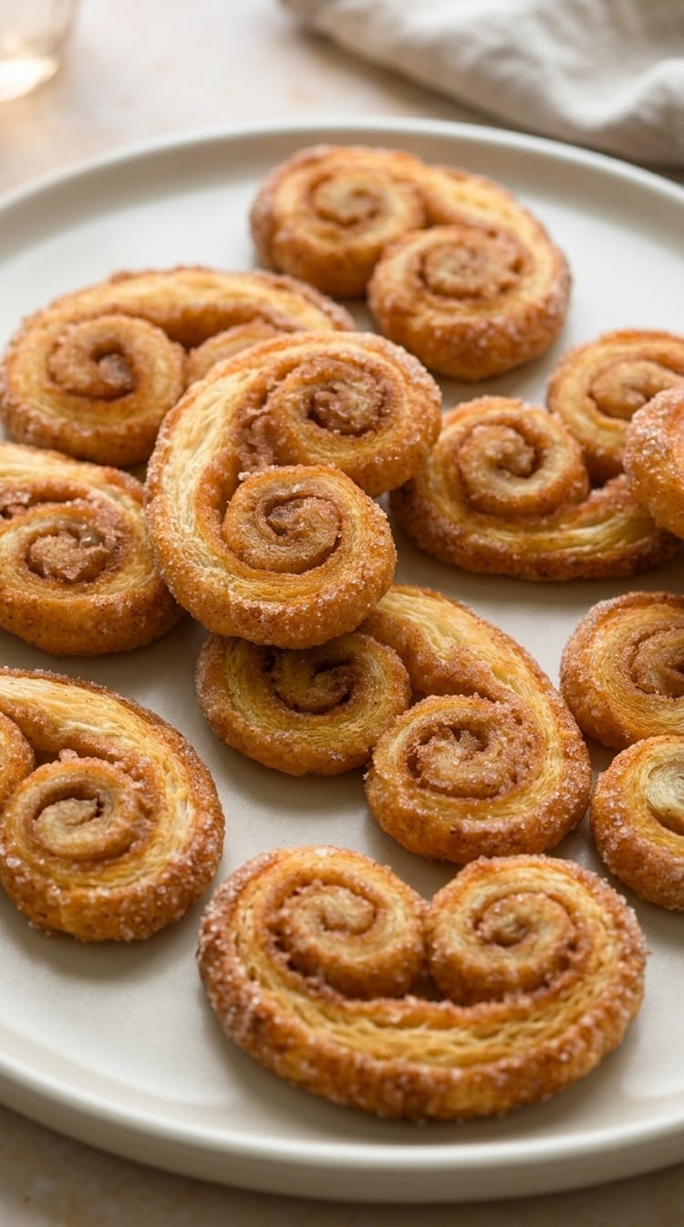 Palmiers on a white serving plate.