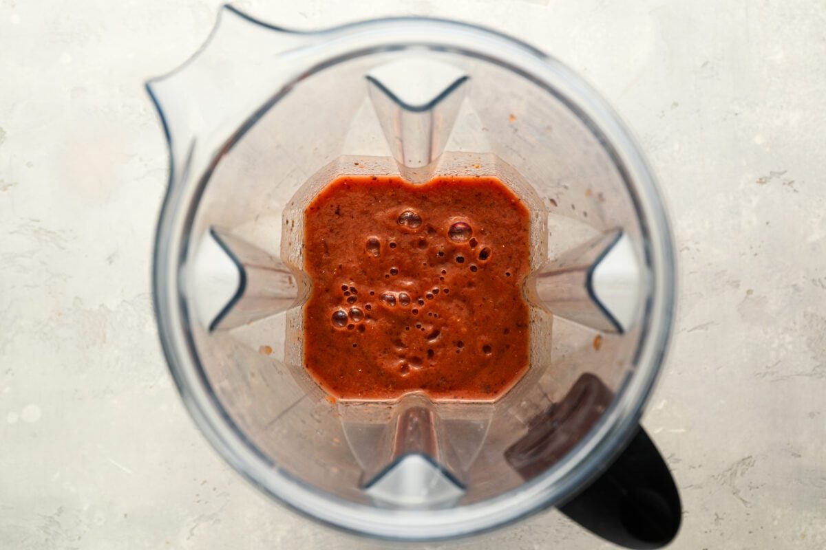 pureed tomatoes and beans in blender