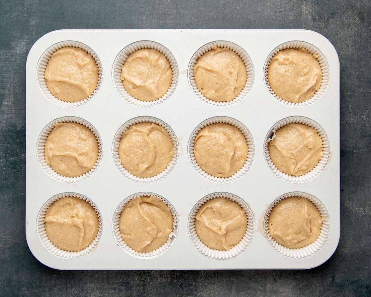 muffin tin filled with cupcake batter