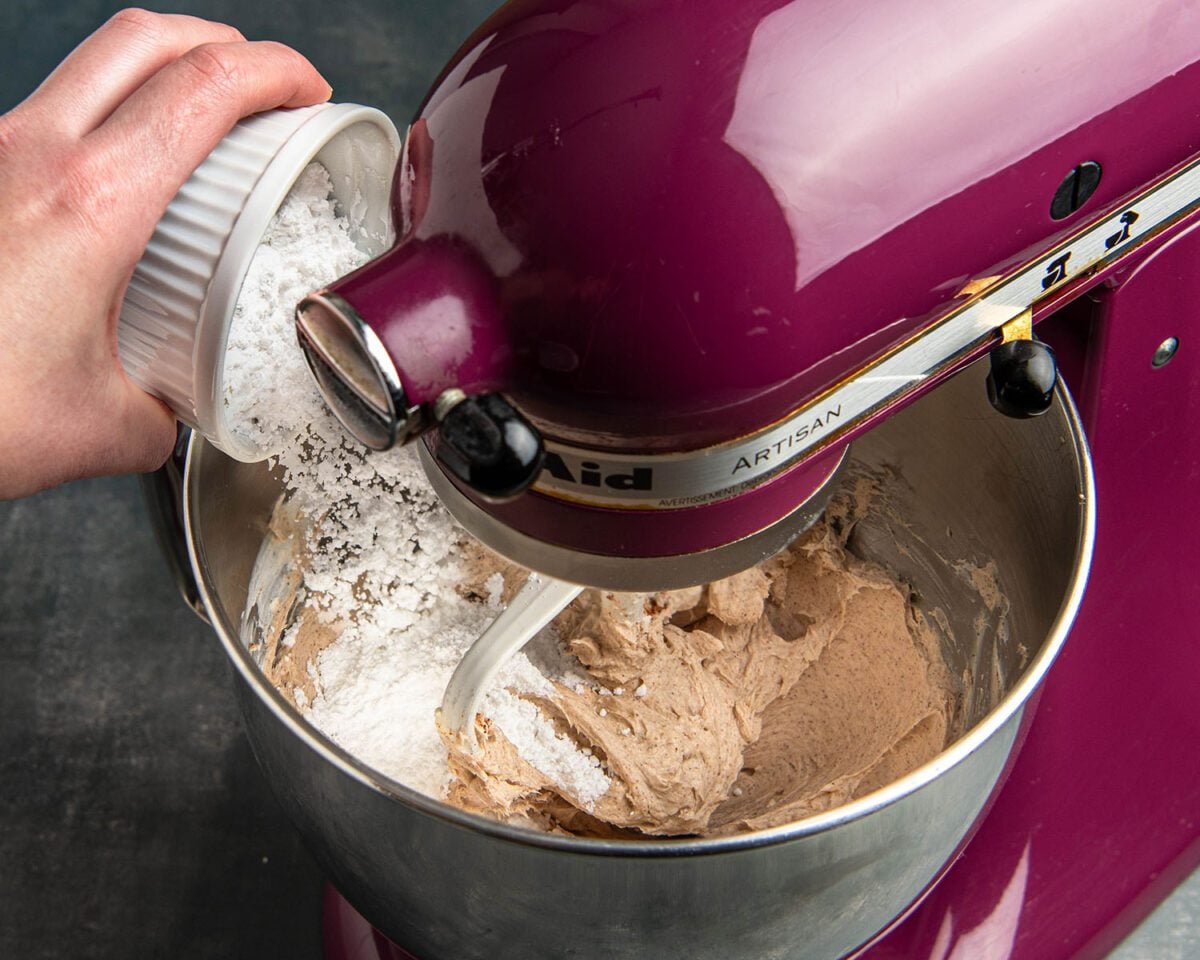 cream cheese, butter, vanilla, cinnamon, and salt combined together in mixing bowl