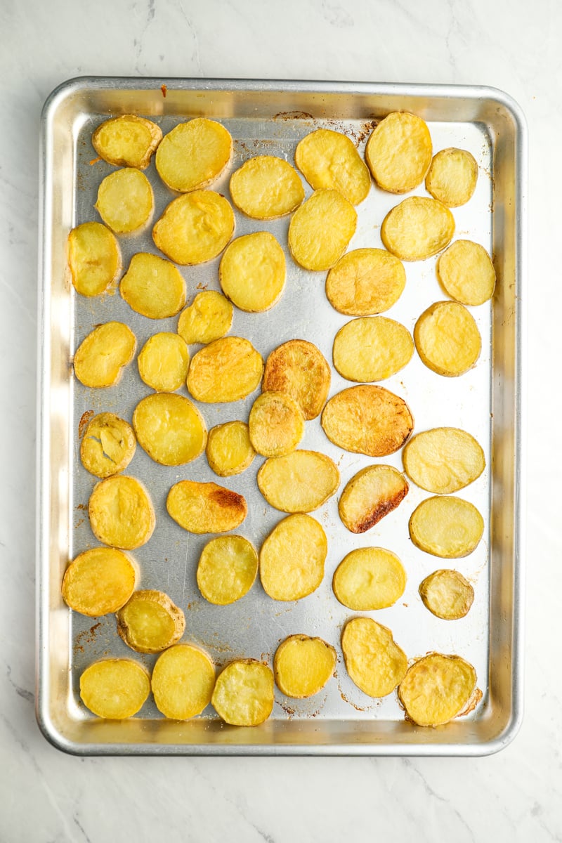 roasted potatoes on baking sheet