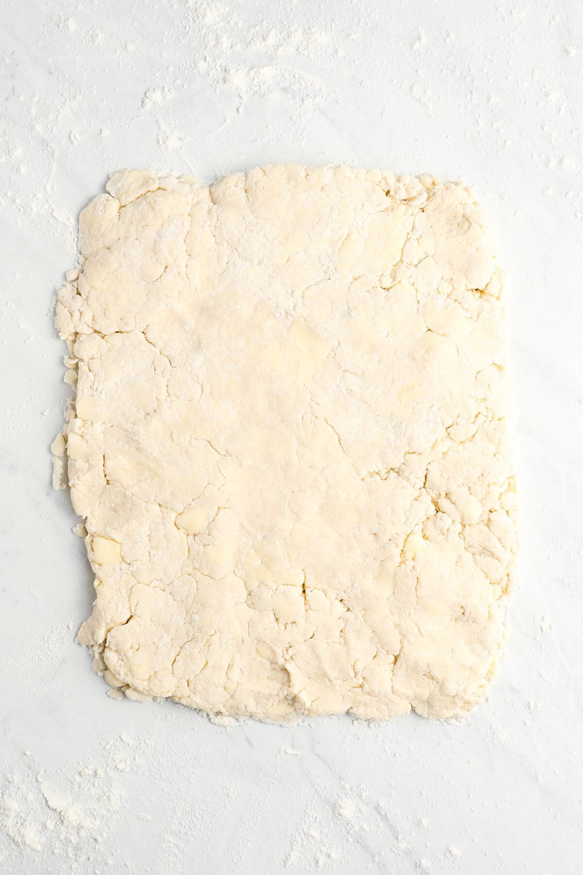 dough in 3/4-inch thick rectangle on clean work surface