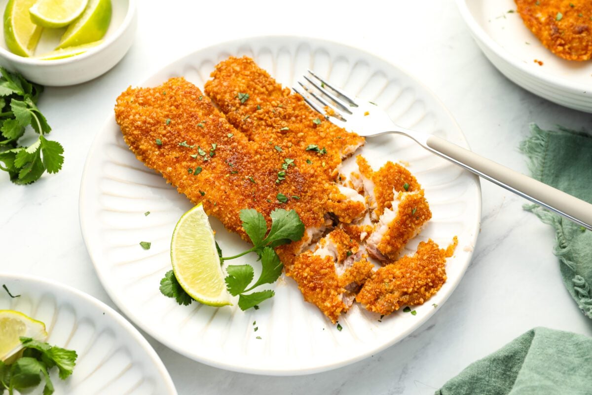 tortilla crusted tilapia on plate
