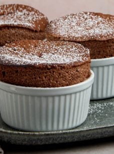chocolate souffles on serving tray.