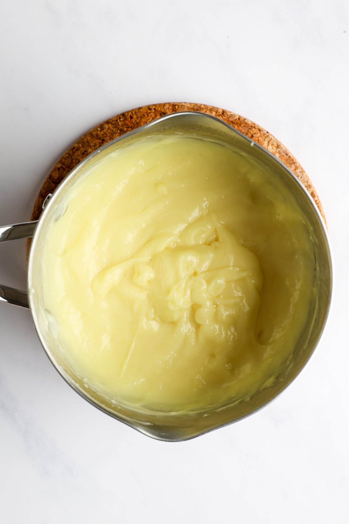 thickened milk/sugar/egg mixture in medium saucepan