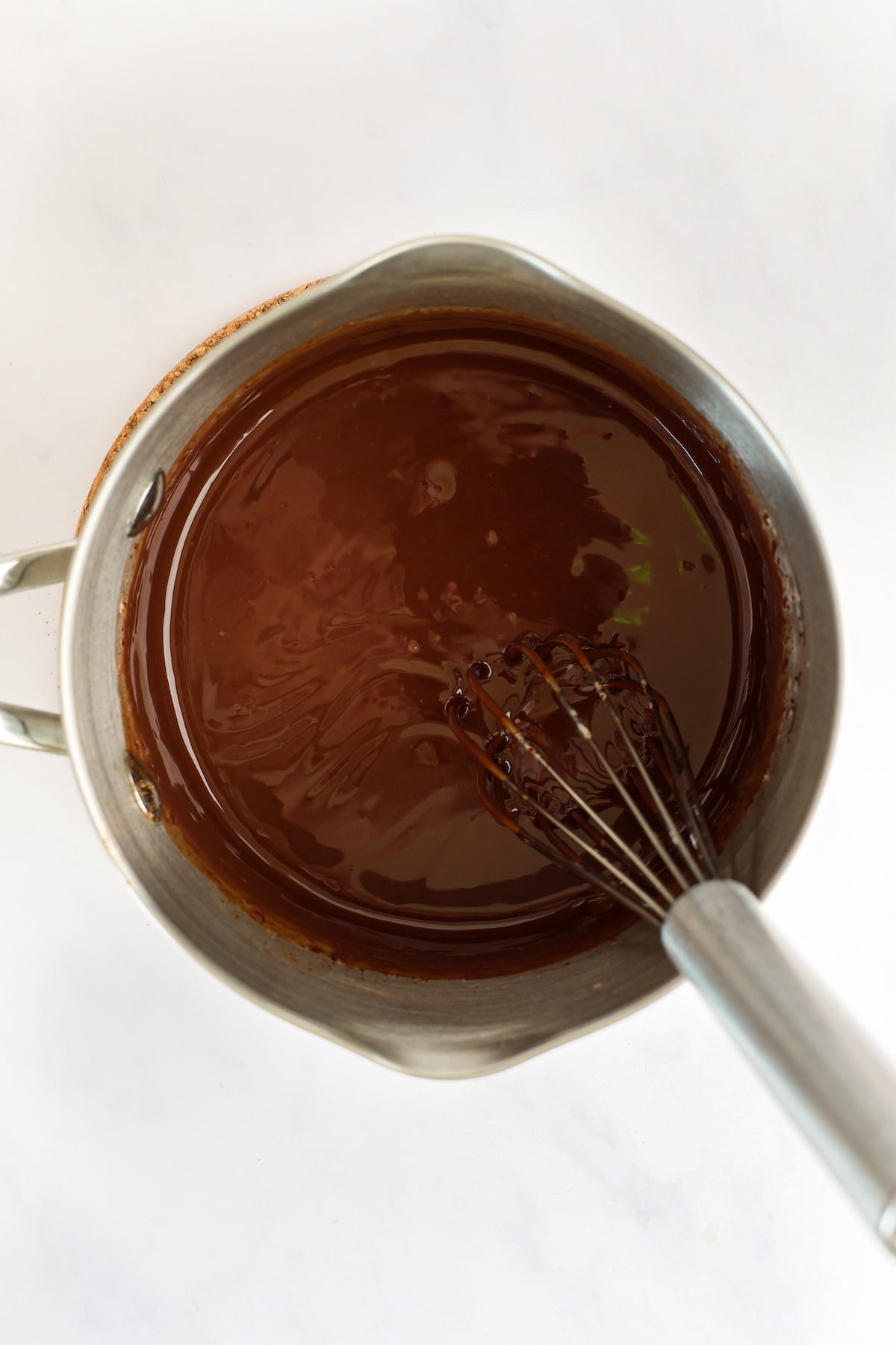 finished chocolate sauce and whisk in small saucepan