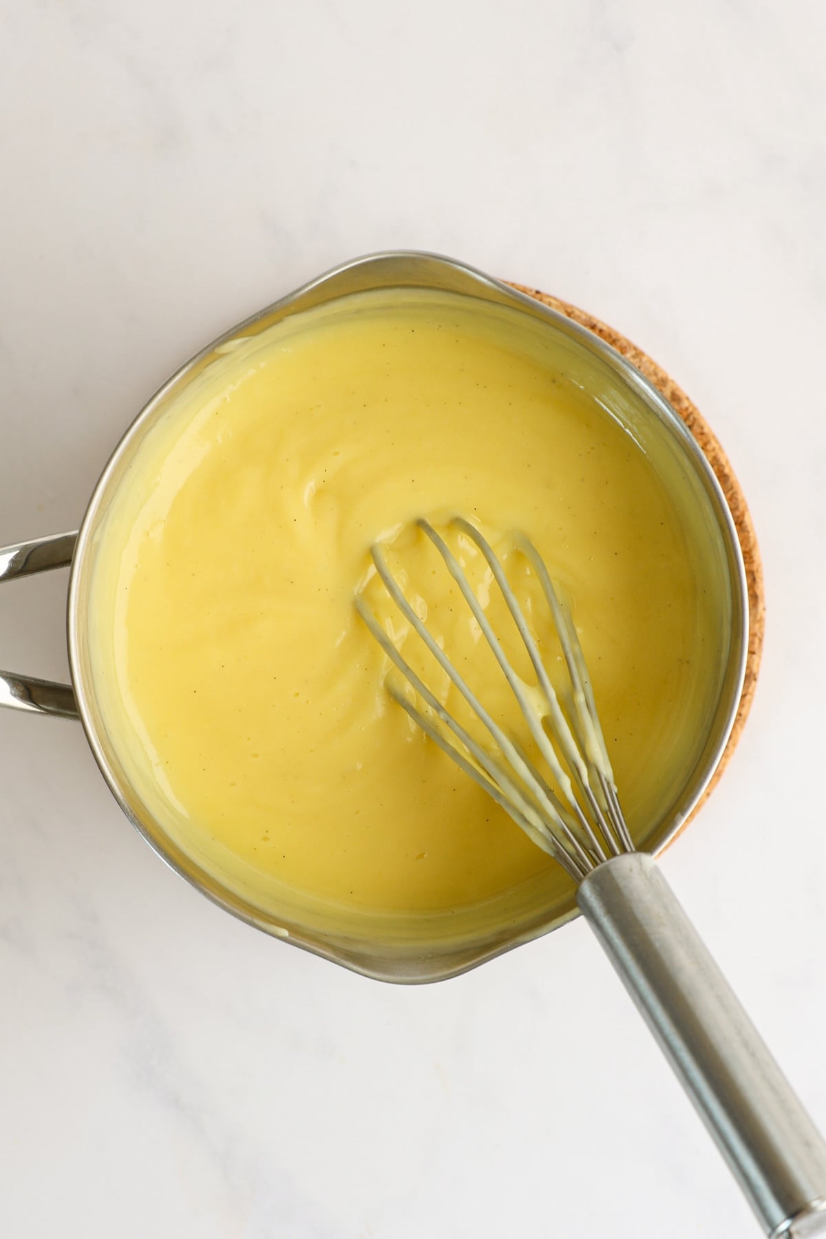 thickened milk and sugar/egg mixture in saucepan