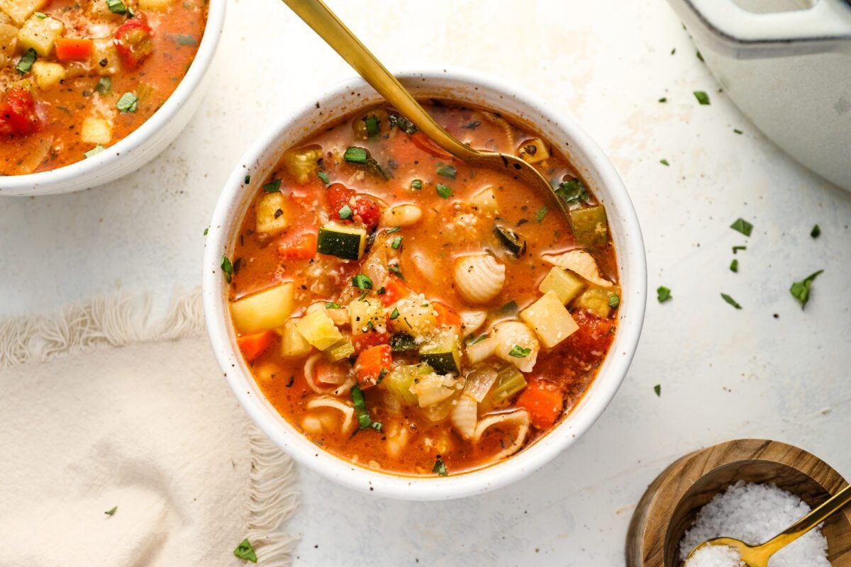 bowls of minestrone soup