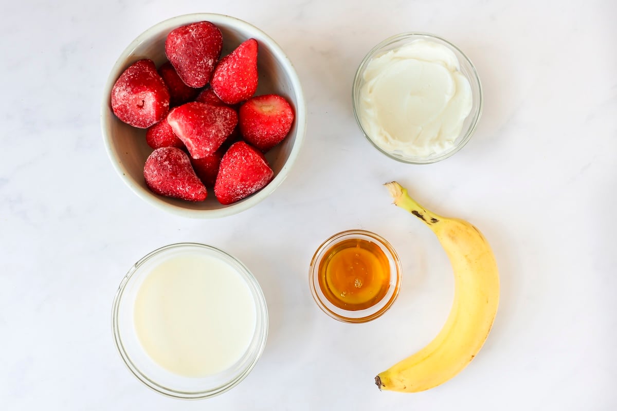 Ingredients for strawberry banana smoothie