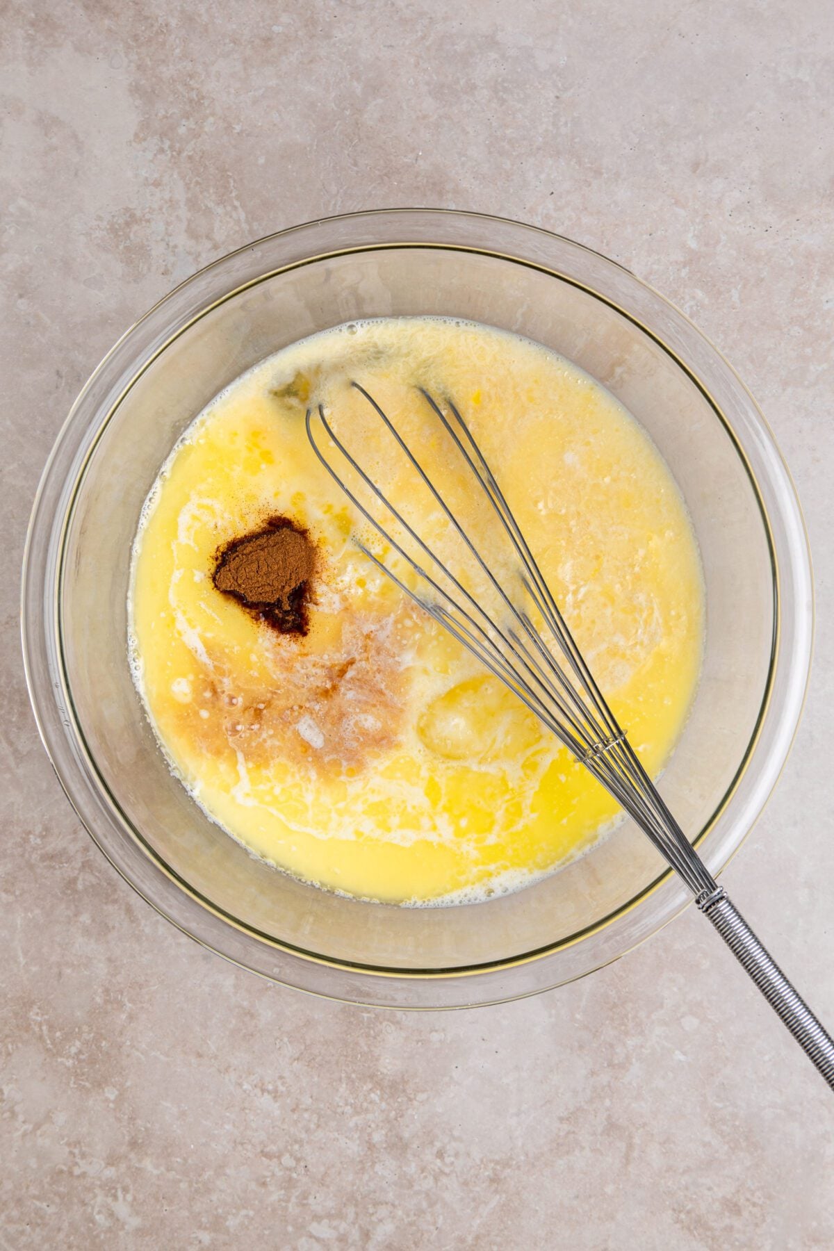 bread pudding custard ingredients in bowl