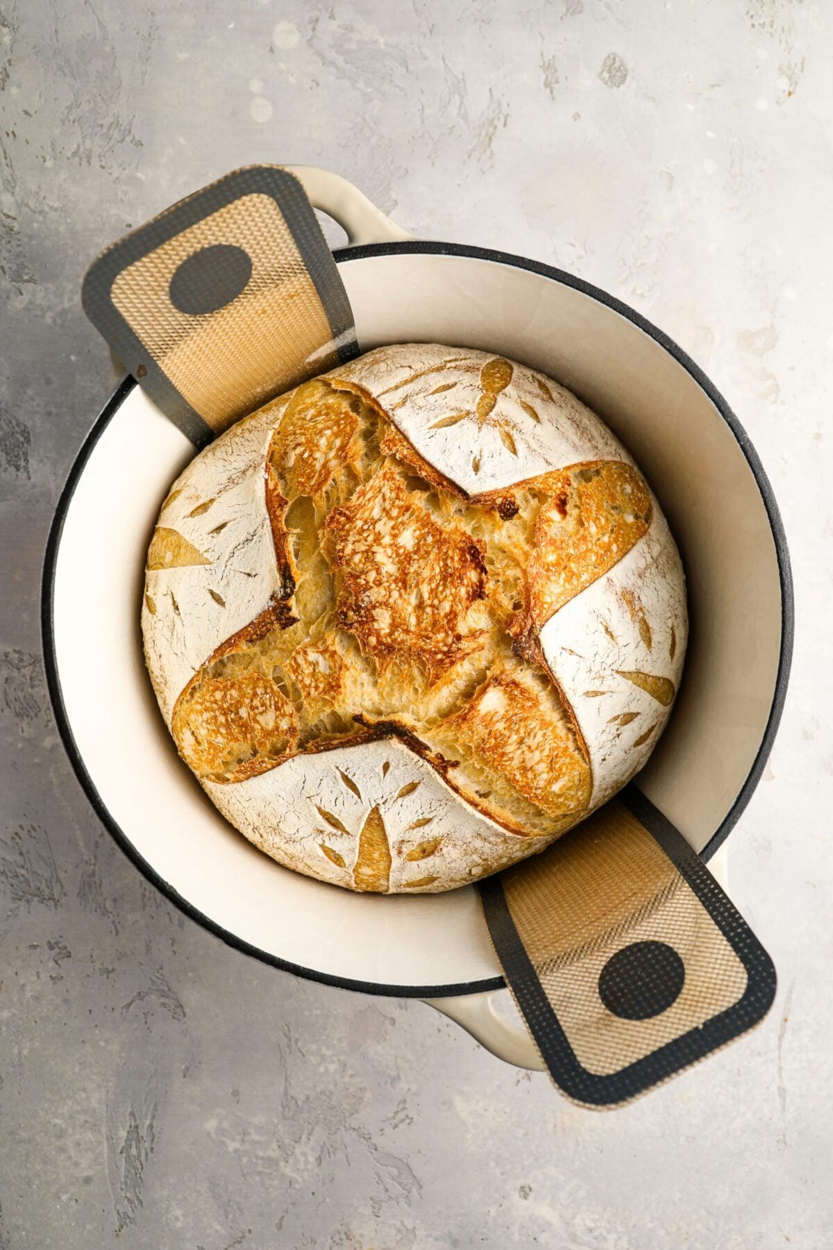 fully baked sourdough bread in dutch oven
