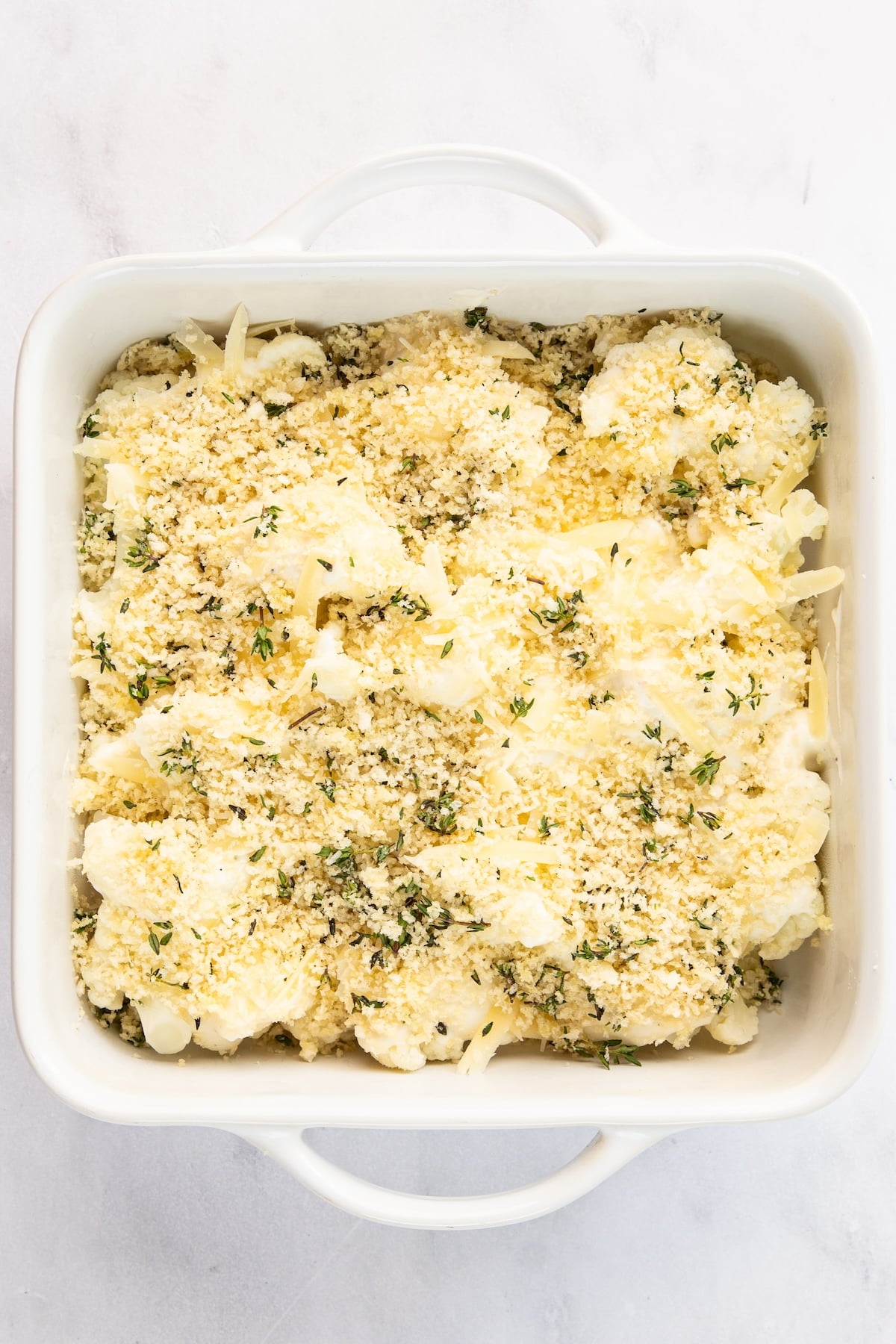panko topping spread evenly over remaining ingredients in 8-inch square baking dish