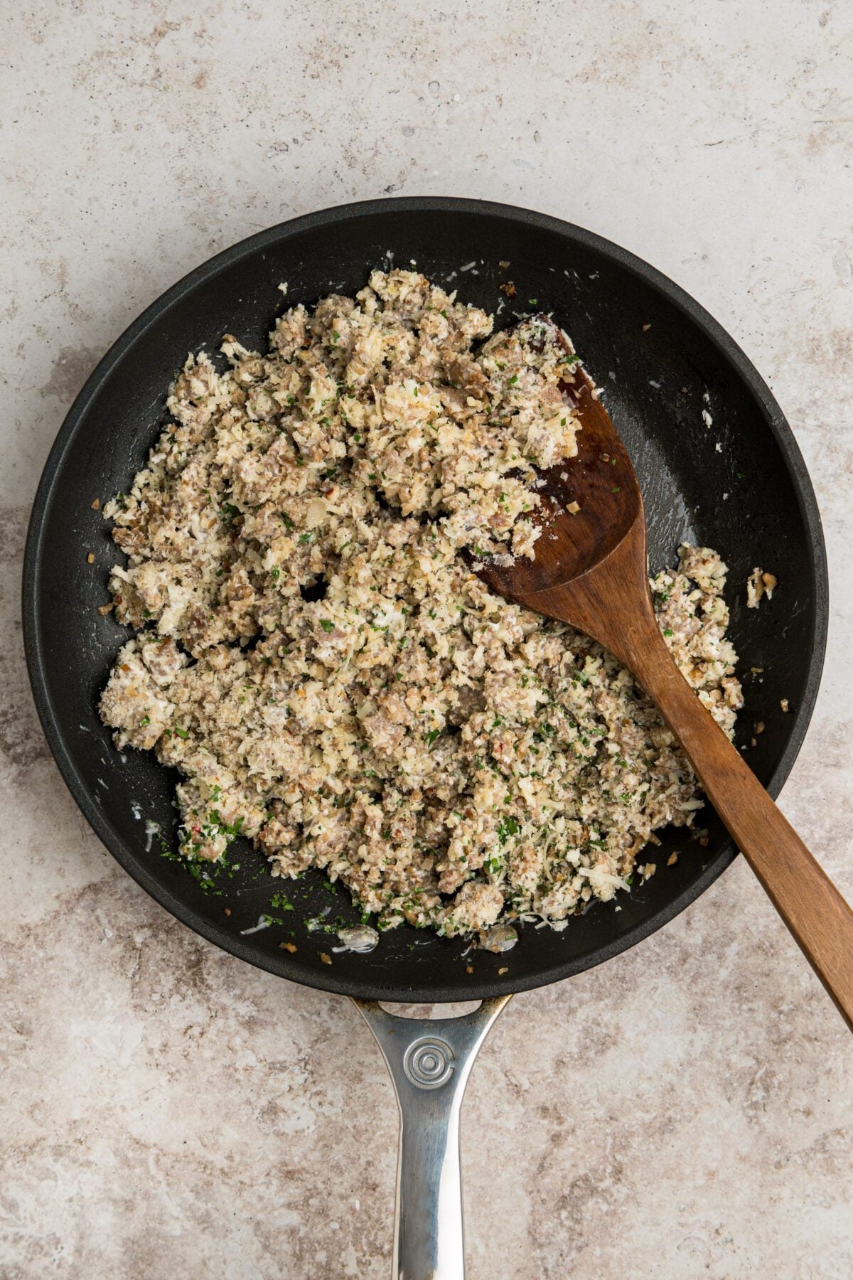 sausage filling for stuffed mushrooms in skillet