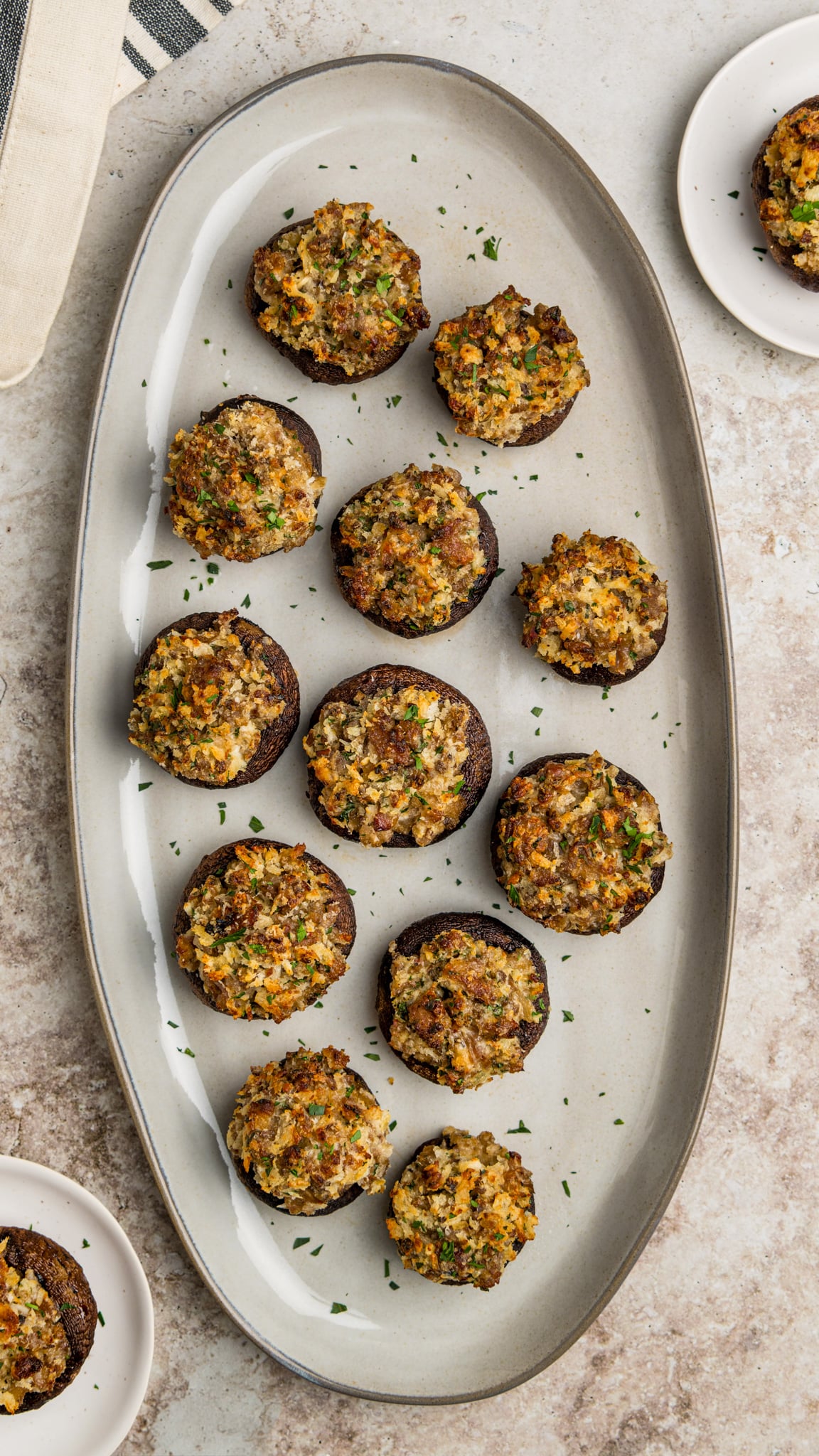 stuffed mushrooms on platter