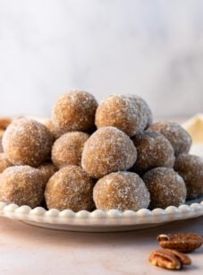 rum balls stacked on plate
