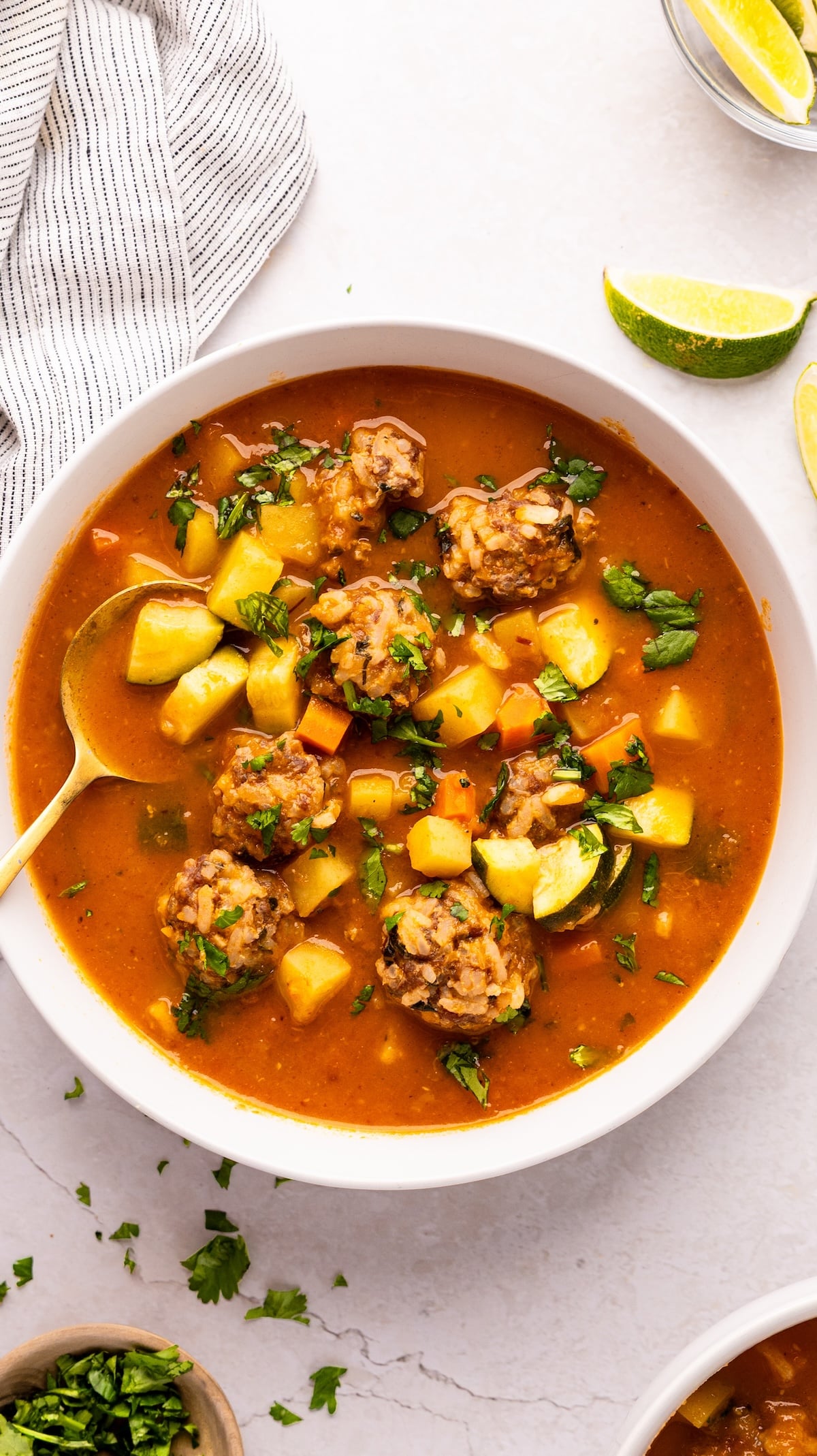 albondigas soup in a white bowl