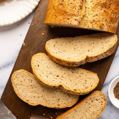 rye bread on cutting board