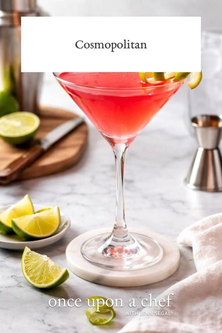 cosmopolitan with a lime twist in a martini glass