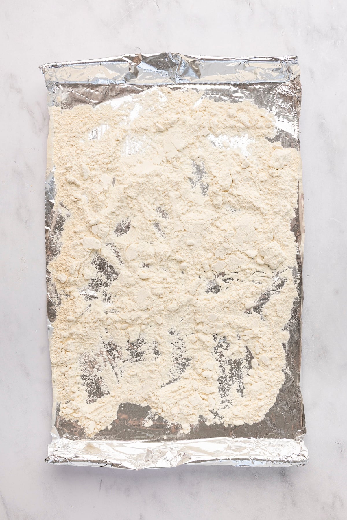 toasted flour on foil cooling on the counter