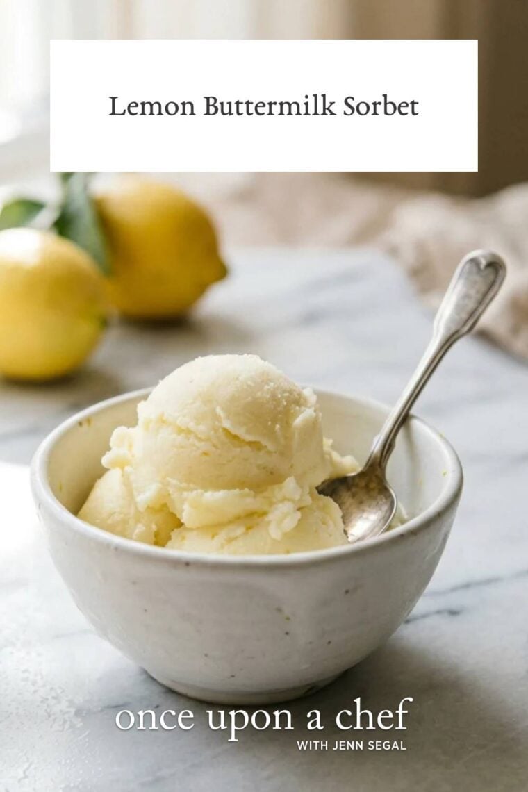 white bowl with lemon buttermilk sorbet