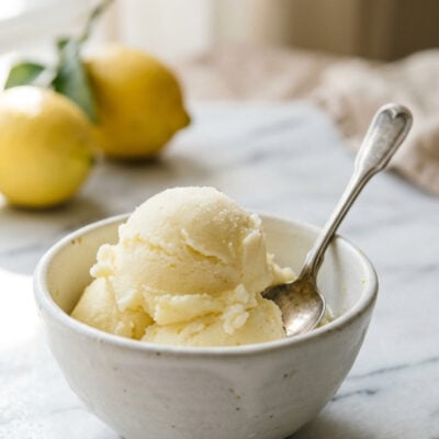bowl of lemon buttermilk sorbet