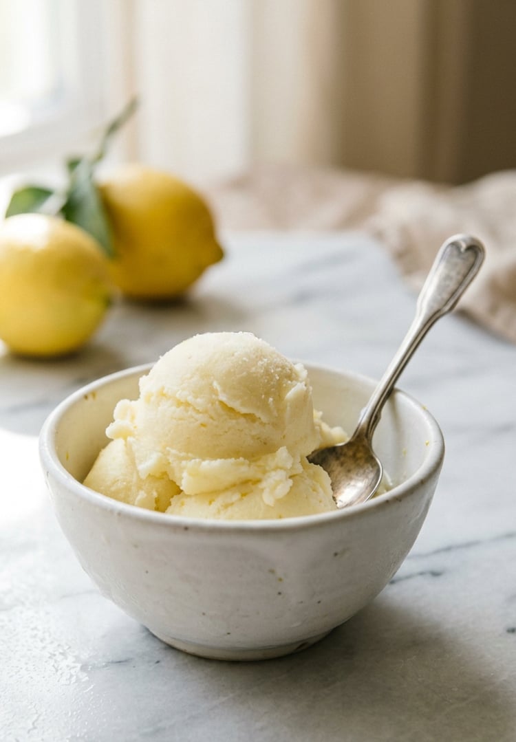 bowl of lemon buttermilk sorbet